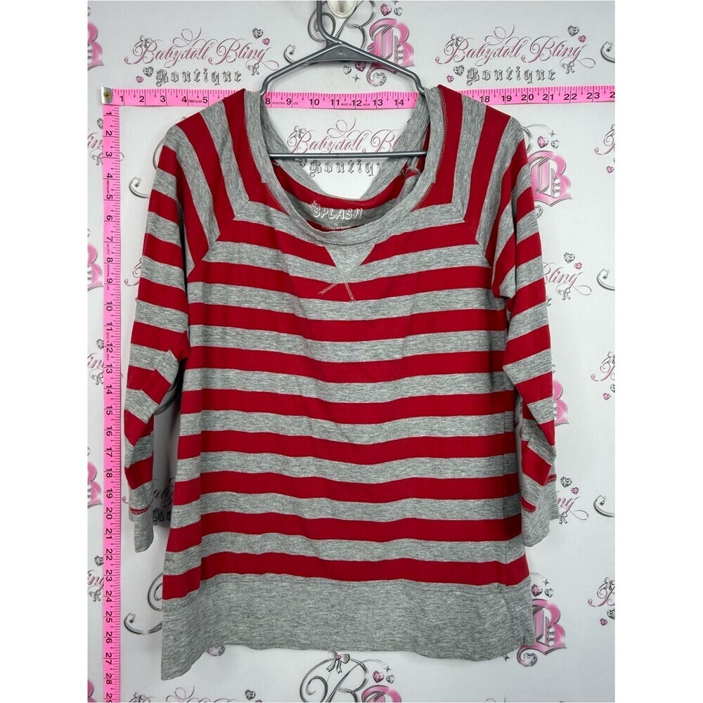 Splash shirt Women’s Red & Gray Striped Scoop Neck Long Sleeve Top